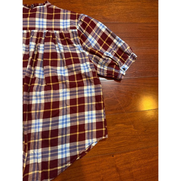 Rag & Bone Plaid Shirt Ruffle Neck Accordion Pleated Back Preppy | Womens Medium - Picture 14 of 14